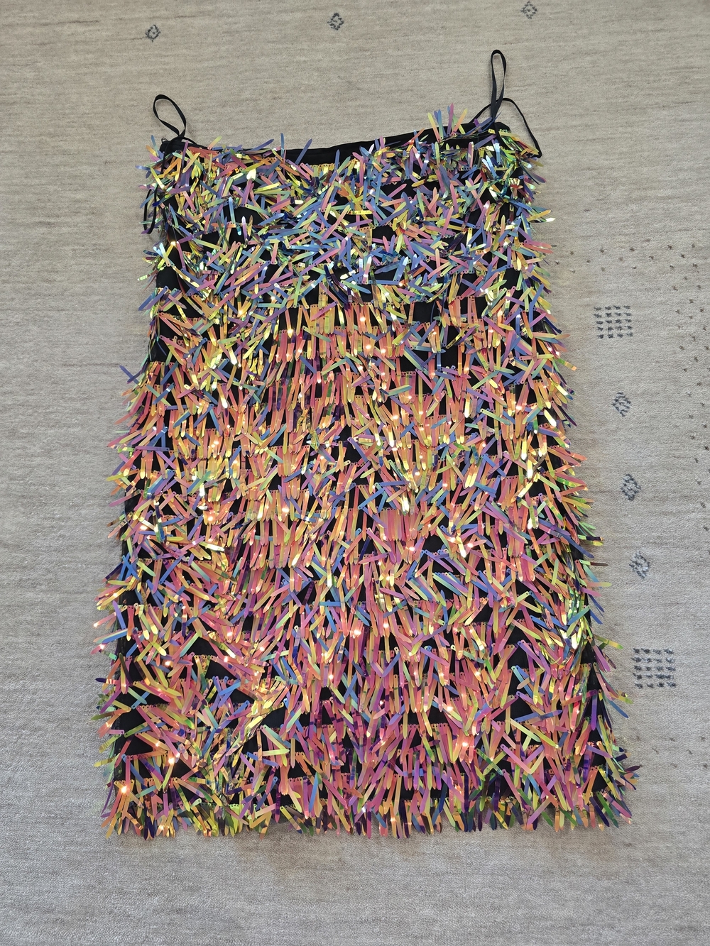 Milly Sequin Fringe Mini Dress Multicolor & Black Size 14